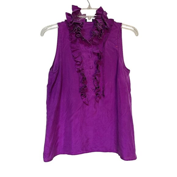 J.Crew Purple Ruffled Sleeveless Silk Blouse Size 4 Ladies Timeless - Picture 1 of 6